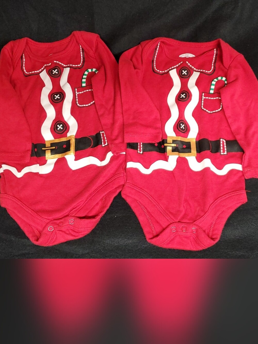 Two (Twin) Holiday Time Santa One-Piece Bodysuits